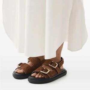 Alohas Harper Leopard Print Sandals with Gold Buckles Size 39